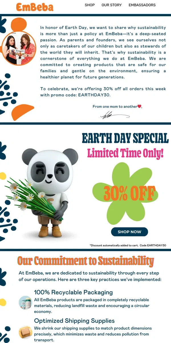 Email from EmBeba. 🌎 Celebrate Earth Day with 30% Off All EmBeba Products - Shop Now! 🌿