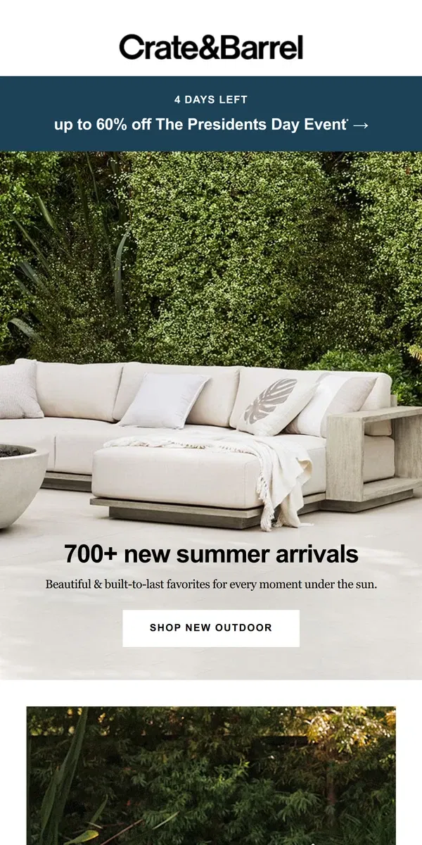 Email from Crate & Barrel. NEW | Outdoor collections for sunny days ahead