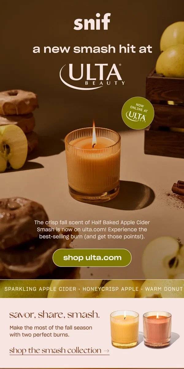 Email from Snif. New on Ulta.com: Apple Cider Smash!