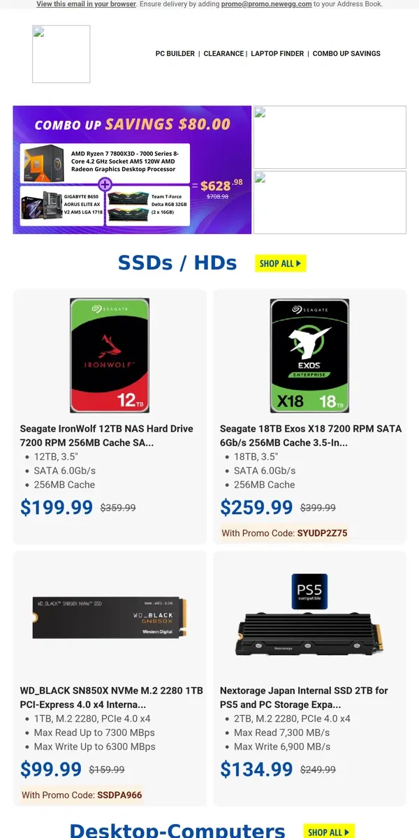 Email from Newegg. $199.99 Seagate IronWolf 12TB NAS HDD ! $1599.00  MSI Pulse 15 - Core i9, RTX 4070 !