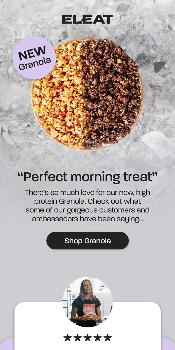 Email from ELEAT. So much love for our new Granola 😍