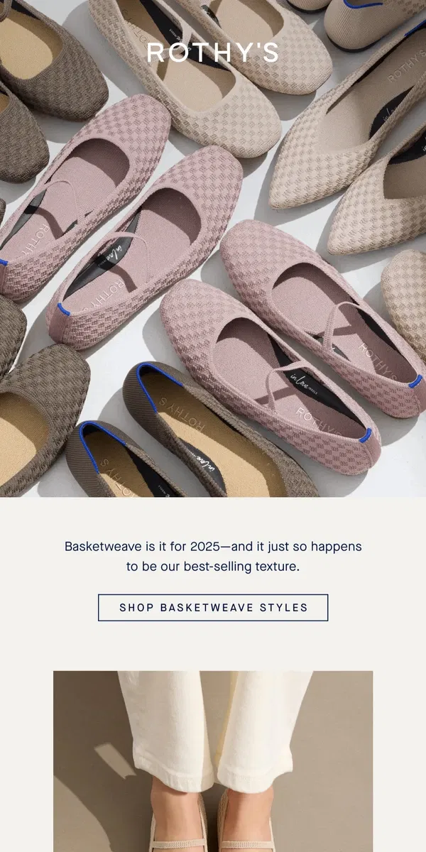 Email from Rothy's. Stitch this! 2025 is for basketweave.