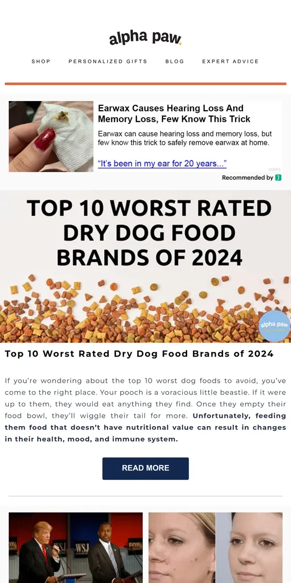 Email from Alpha Paw. Newsletter: Top 10 Worst Rated Dog Food Brands of 2024