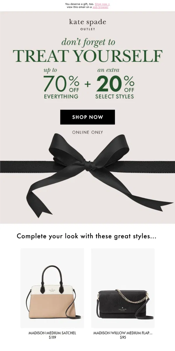 Email from Kate Spade. Take an extra 20% off select styles!