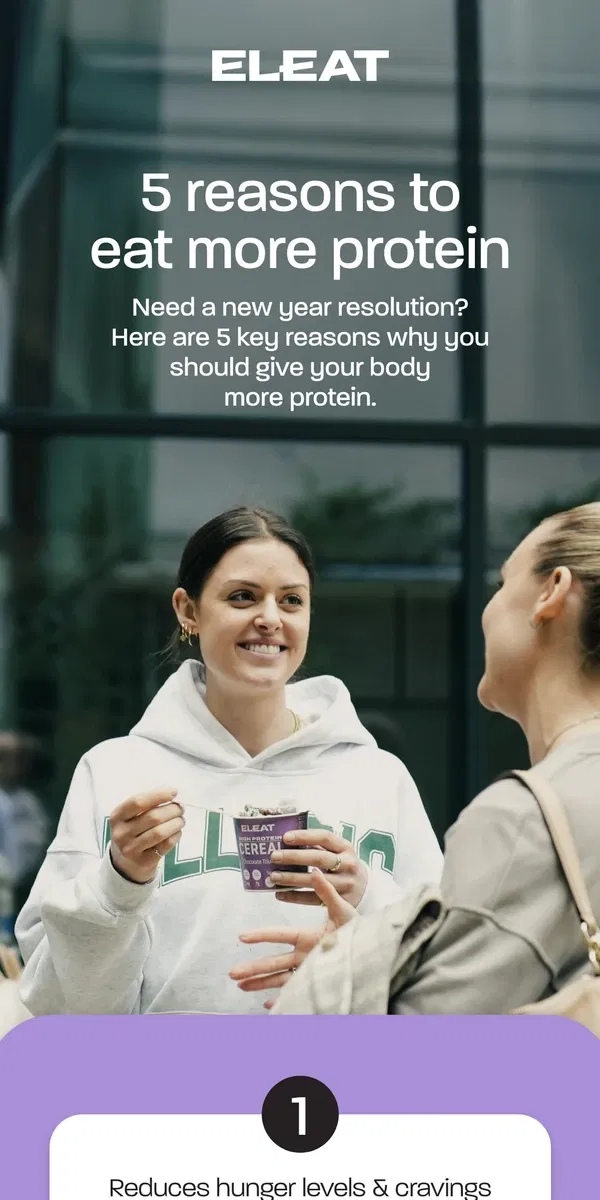 Email from ELEAT. 5 reasons to eat more protein