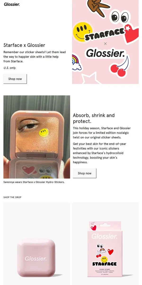 Email from Glossier. Limited edition! Starface x Glossier