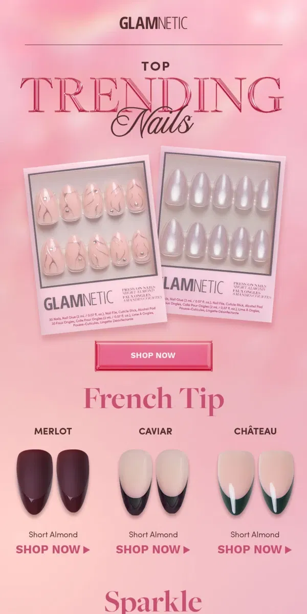 Email from Glamnetic. Currently Trending Nails 💅