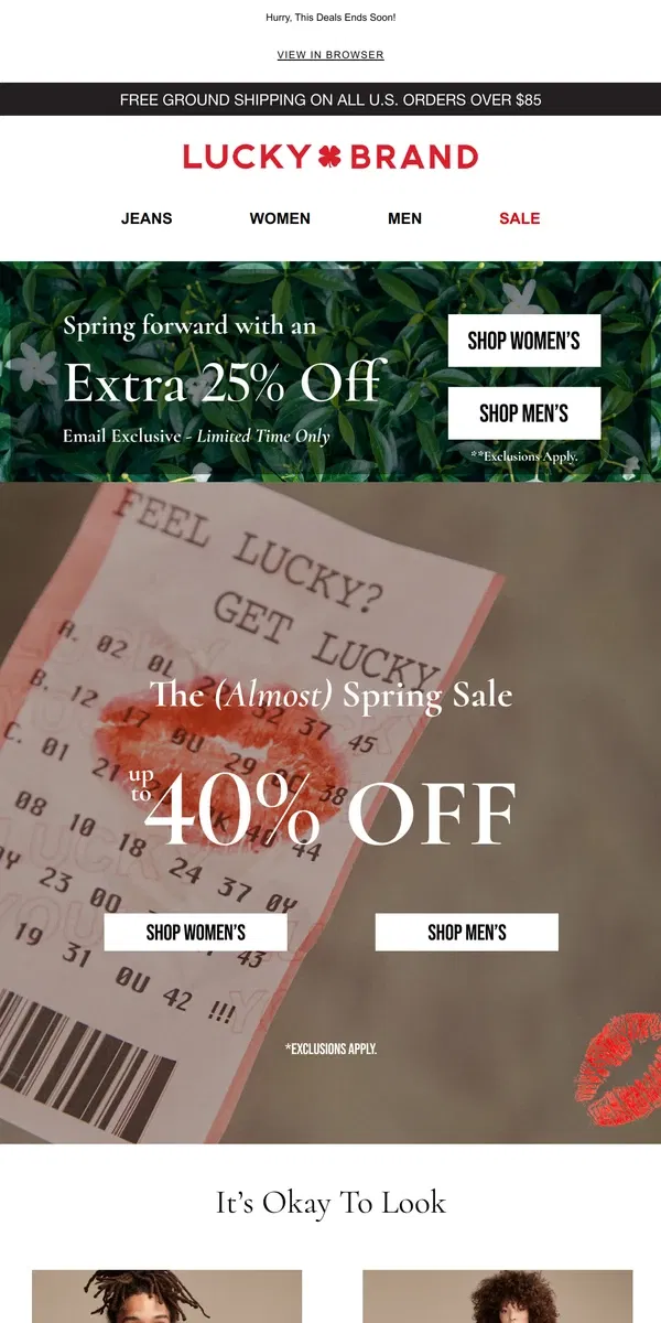 Email from Lucky Brand. MORE Savings! Extra 25% Off On Top Of 40% Off