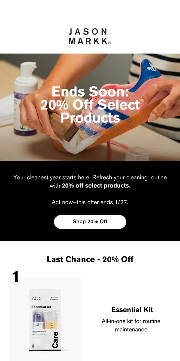 Email from Jason Markk. Last call for 20% off!