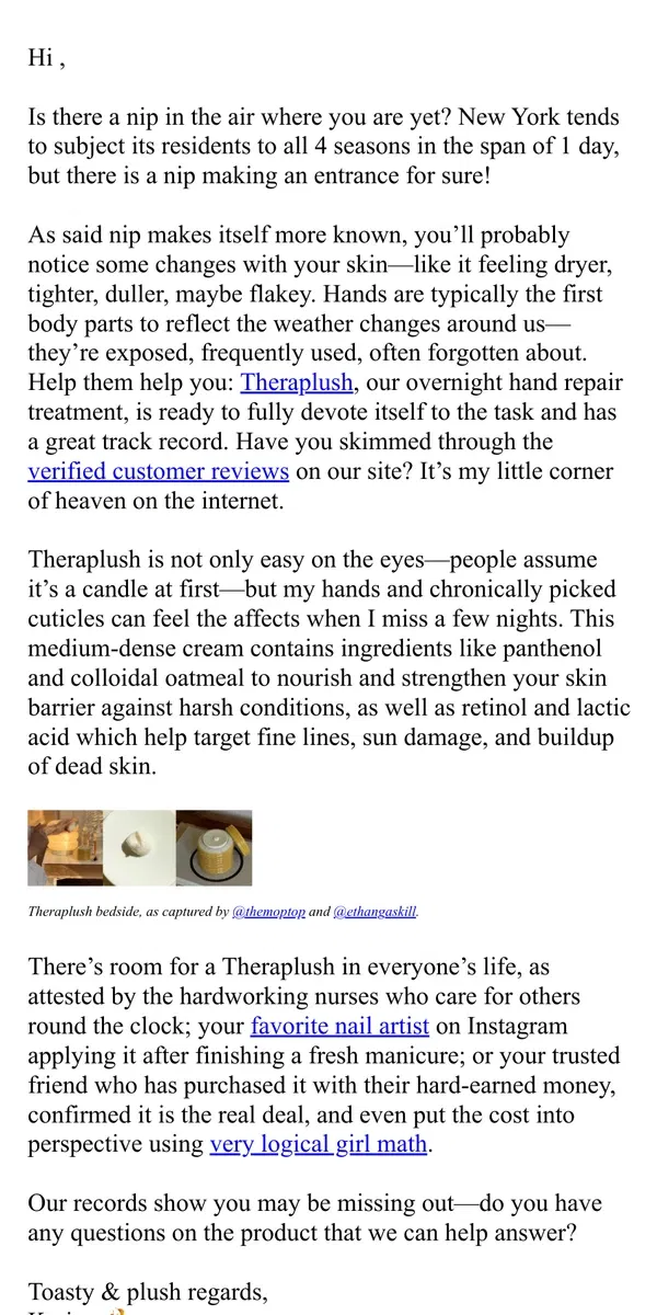 Email from Soft Services. Theraplush wants to move in with 🫵.