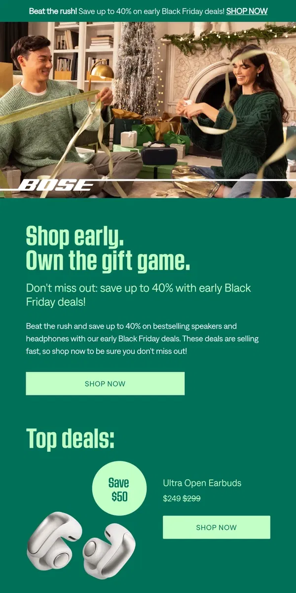 Email from Bose. Beat the rush & save up to 40%!