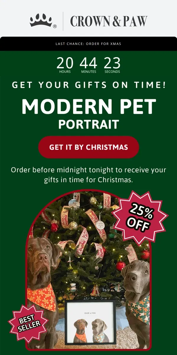 Email from Crown & Paw. Order Deadline: Modern Pet Portraits ⏳ 🎁