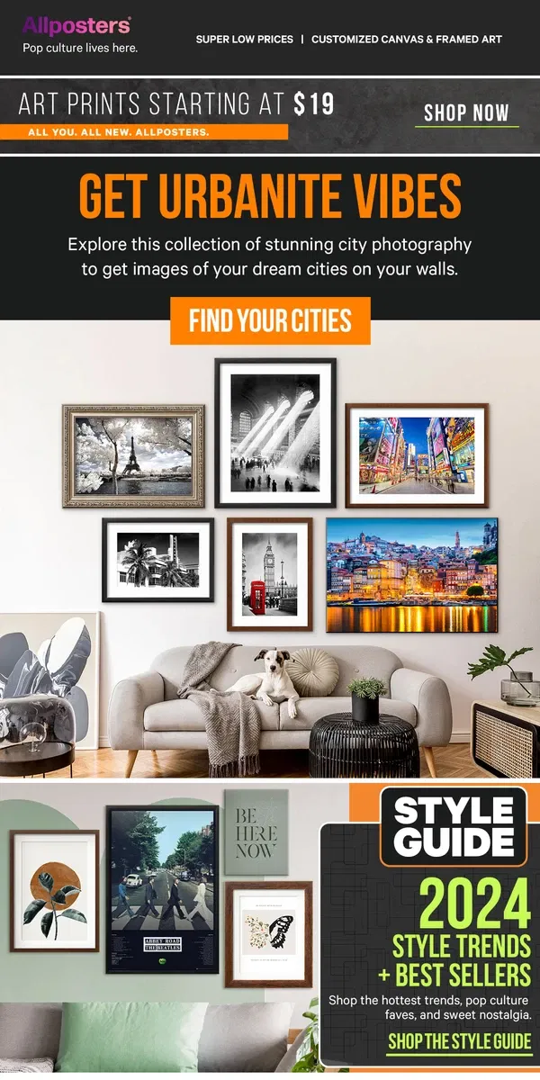 Email from AllPosters. Curate an urbanite vibe