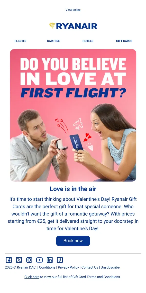 Email from Ryanair. 🎶Do you belieeeeve in love at first flight?🎶 💌