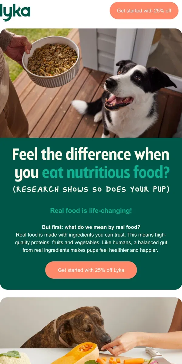 Email from Lyka. Real food, real results for your pup 🐕