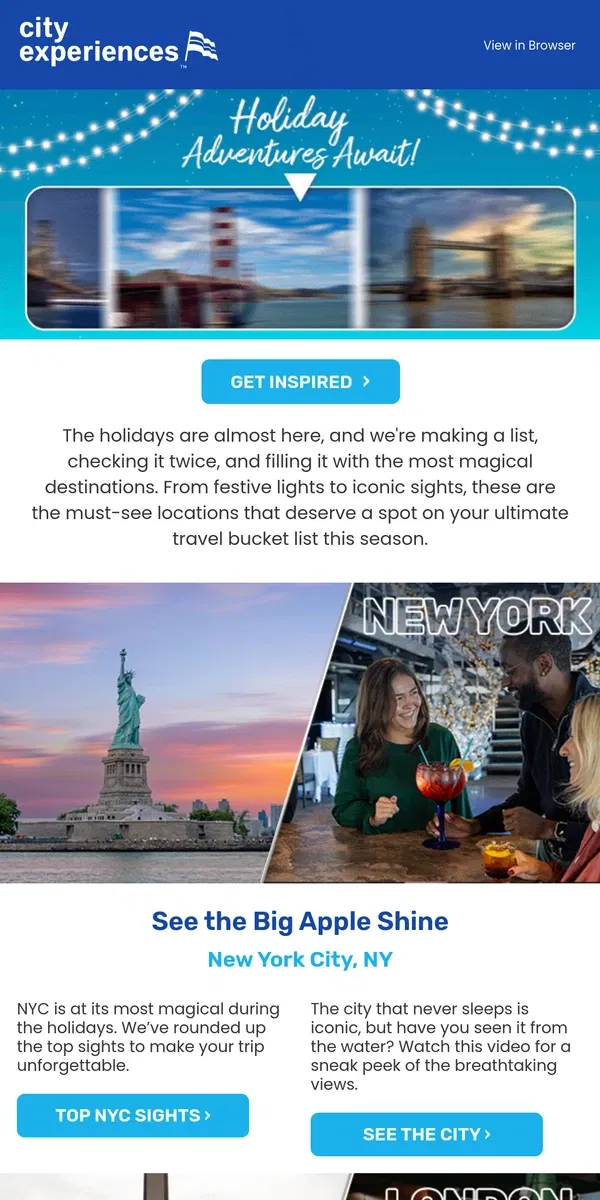 Email from City Experiences. Bucket List Holiday Escapes Inside !🎁 ✈️