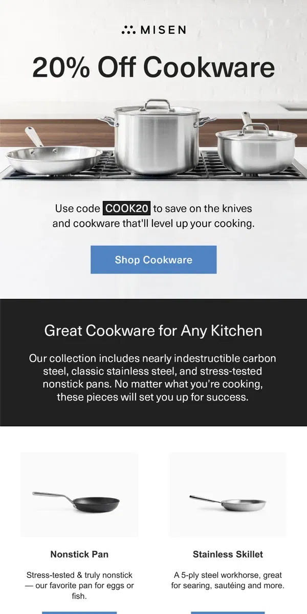 Email from Misen. Ready to upgrade your cookware?