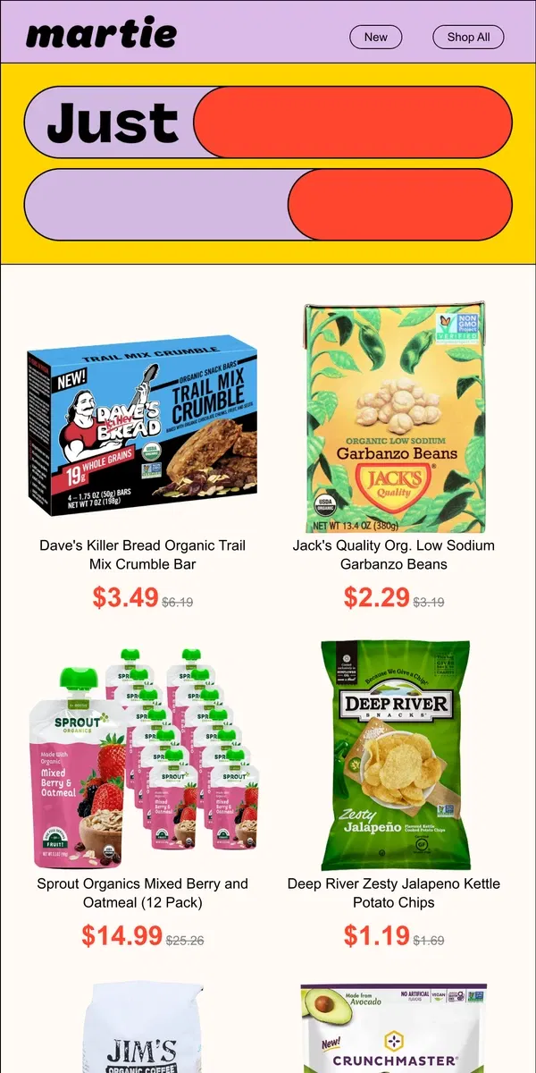 Email from Martie. 🤩 Dave's Killer Bread, Jack's Quality, Sprout Organics & More!