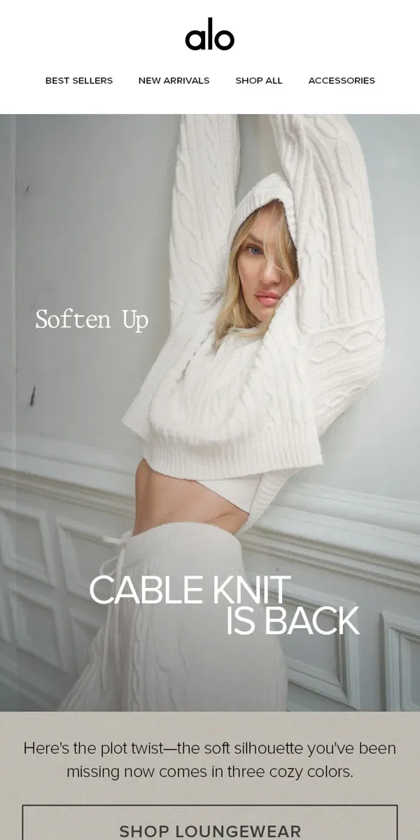 Email from Alo Yoga. Plot Twist: Cable knit is back