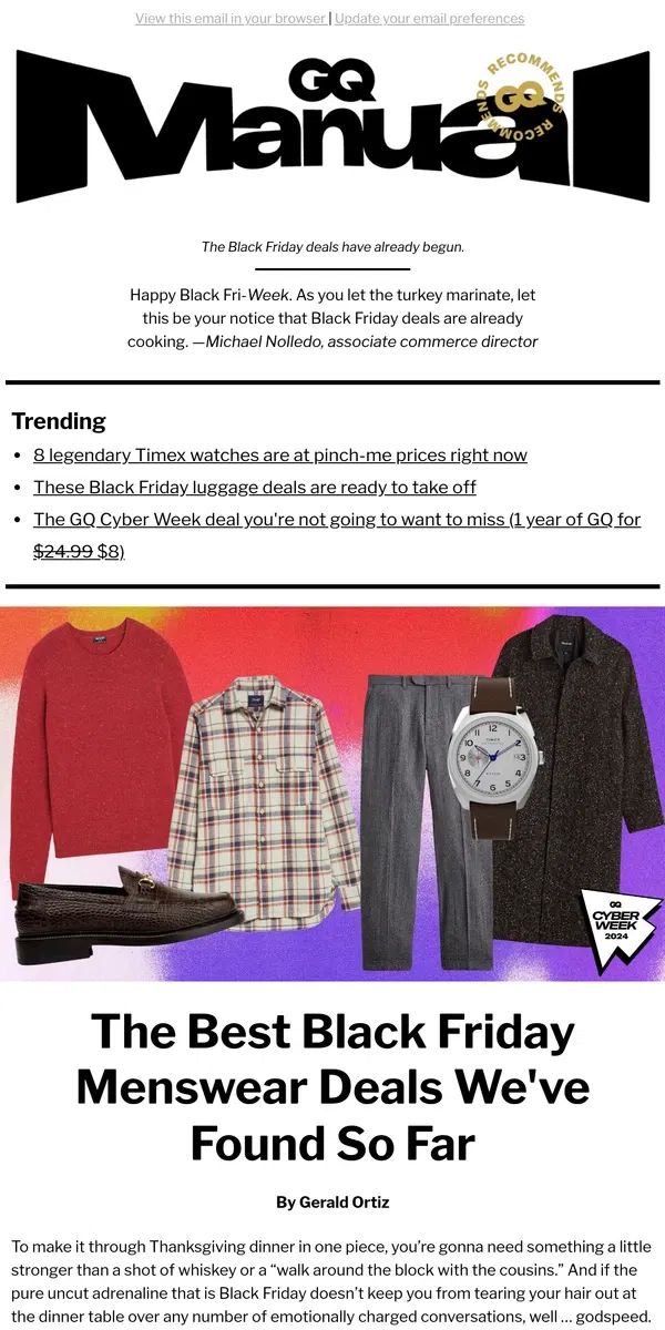 Email from GQ. The Best Black Friday Menswear Deals We've Found So Far