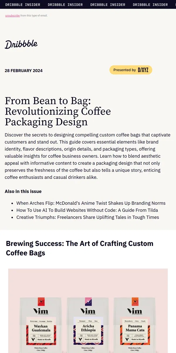 Email from Dribbble. 🌱☕ How a Good Coffee Bag Design Can Revive Your Brand