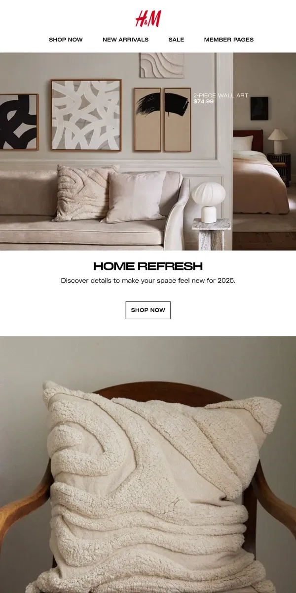 Email from H&M. How to update your home for 2025