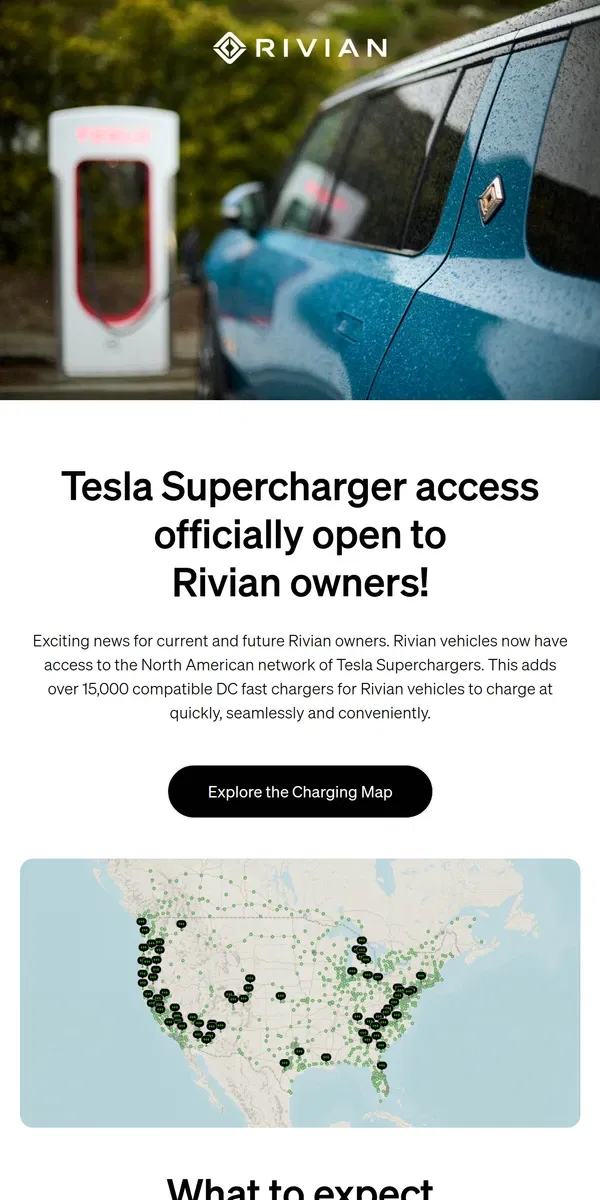 Email from Rivian. Tesla Supercharger access now open to Rivian vehicles