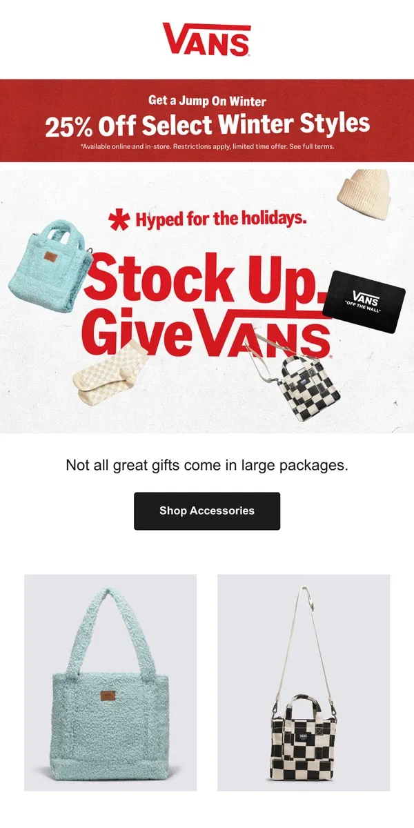 Email from Vans. LITTLE BIT OF SOMETHING FOR EVERYONE