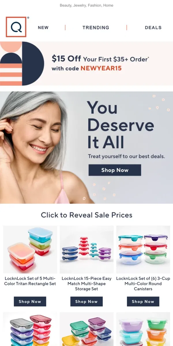 Email from QVC. Treat Yourself to Our Best Deals + Get $15 Off