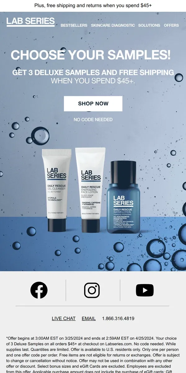 Email from Lab Series. Choose your 3 complimentary samples