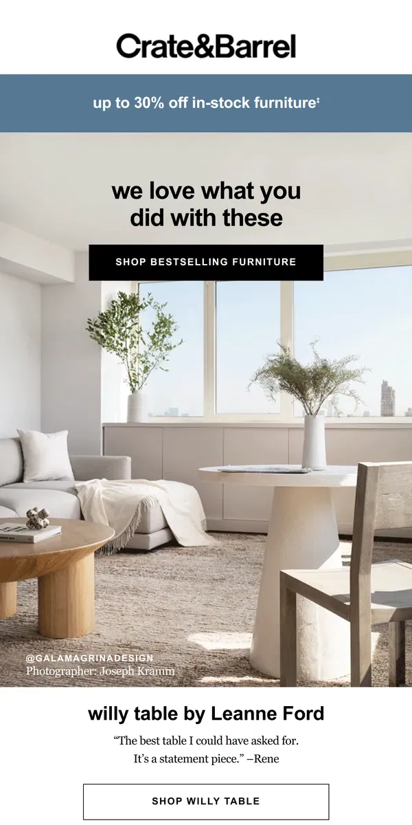 Email from Crate & Barrel. See how good these ★★★★★ faves look IRL