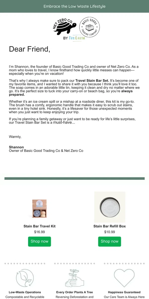 Email from Net Zero Co.. Hi I'm Shannon From Eco Collective