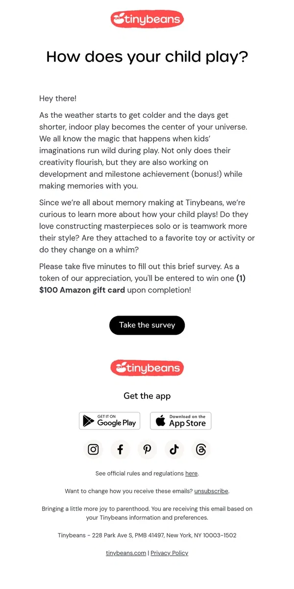 Email from Tinybeans. Got a minute? We want your feedback!