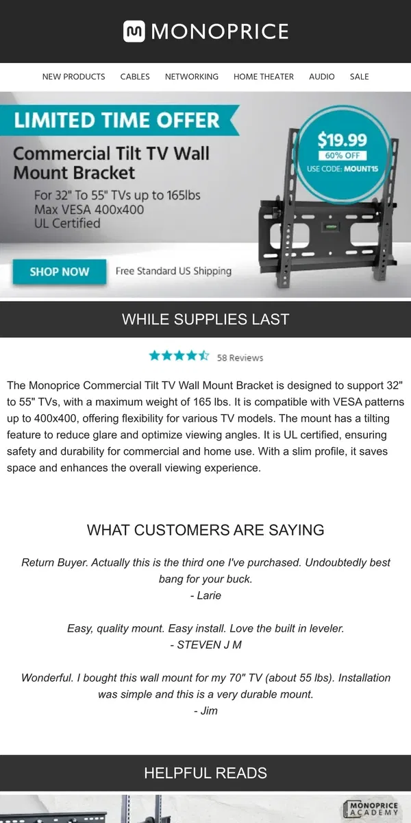 Email from Monoprice. EMAIL ONLY | This Deal is 60% OFF (Look Inside!)