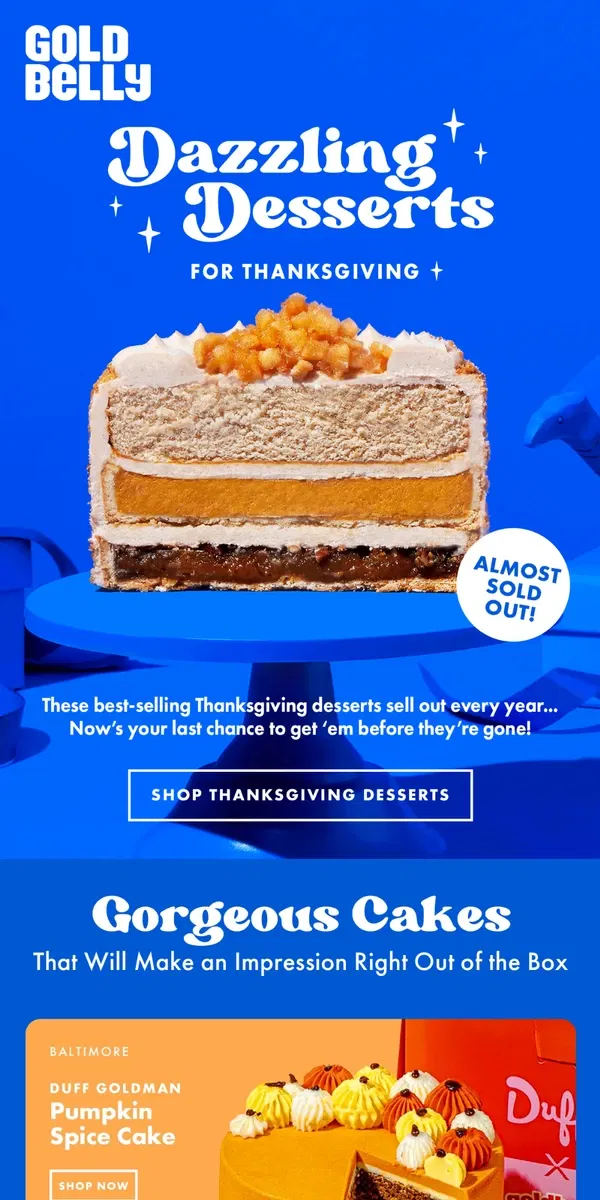 Email from Goldbelly. 🚨ALMOST SOLD OUT! Top Thanksgiving Desserts 🥧