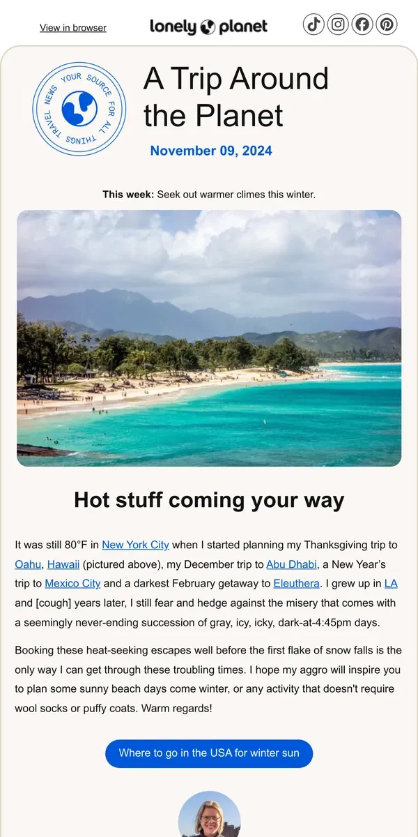 Email from Lonely Planet. Here comes the sun ☀️