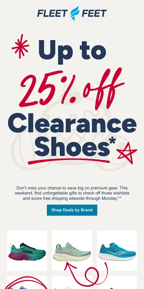 Email from Fleet Feet. Black Friday Weekend Deals