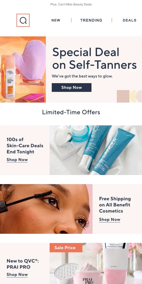 Email from QVC. Self-Tanners & Kits: Get Glowing