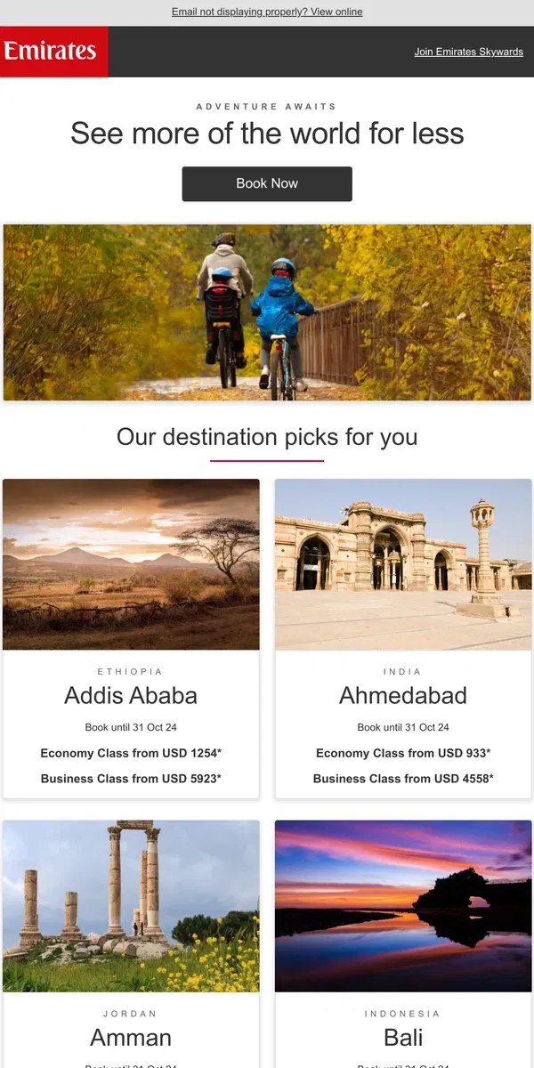 Email from Emirates. Seek the thrill of travel and enjoy special fares