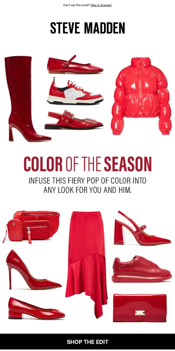 Email from Steve Madden. Red Is In