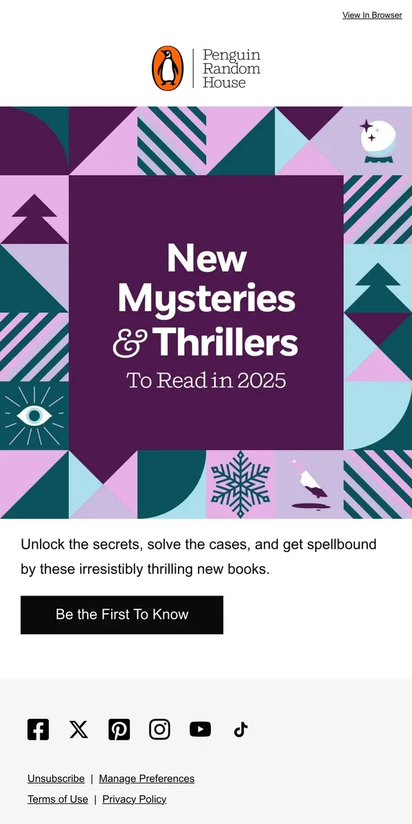 Email from Penguin Random House. 2025's Most Gripping Mysteries & Thrillers! 🕵️‍♂️