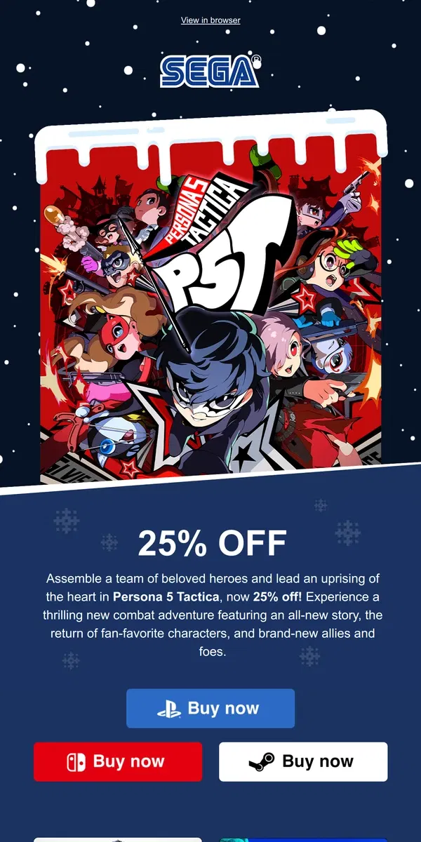 Email from SEGA. Save Up to 80% Off! ❄️ The SEGA Holiday Sale is Here!