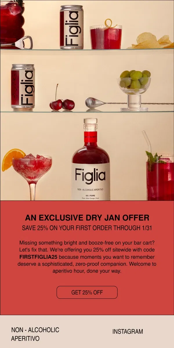 Email from Figlia. 25% off your first order!