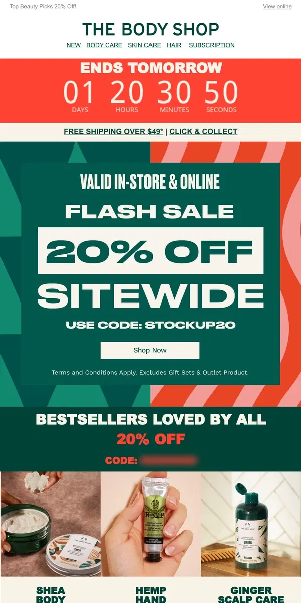 Email from The Body Shop. ENDS TOMORROW: 20% Off Sitewide