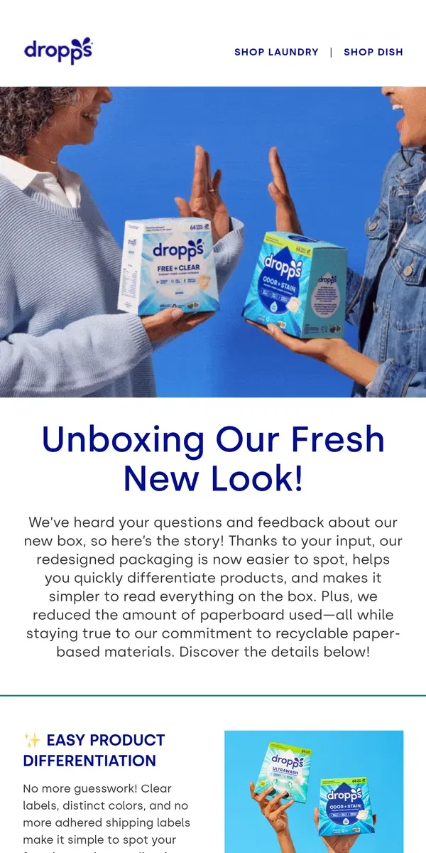 Email from Dropps. Unboxing our New Packaging!