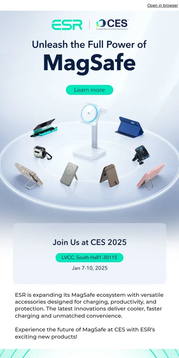 Email from ESR. Unleash the Full Power of MagSafe at CES 2025