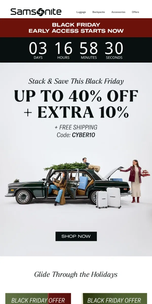 Email from Samsonite. Insider Access To Our Black Friday Sale Starts Now