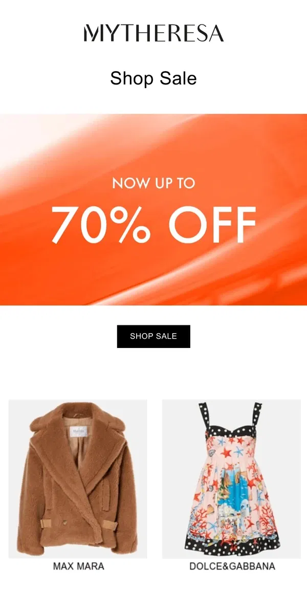 Email from Mytheresa. The best of Fall/Winter sale, up to 70% off