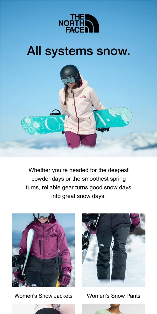 Email from The North Face. Hitting the slopes? Equip yourself accordingly.