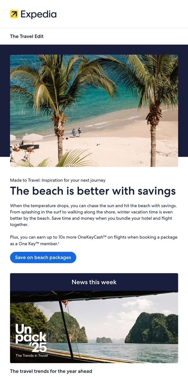 Email from Expedia. Escape the cold and find sunny beach bliss